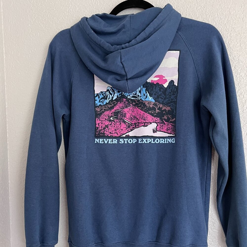 The North Face Logo Mountain Graphic Hoodie Blue‎ Women's Size XS